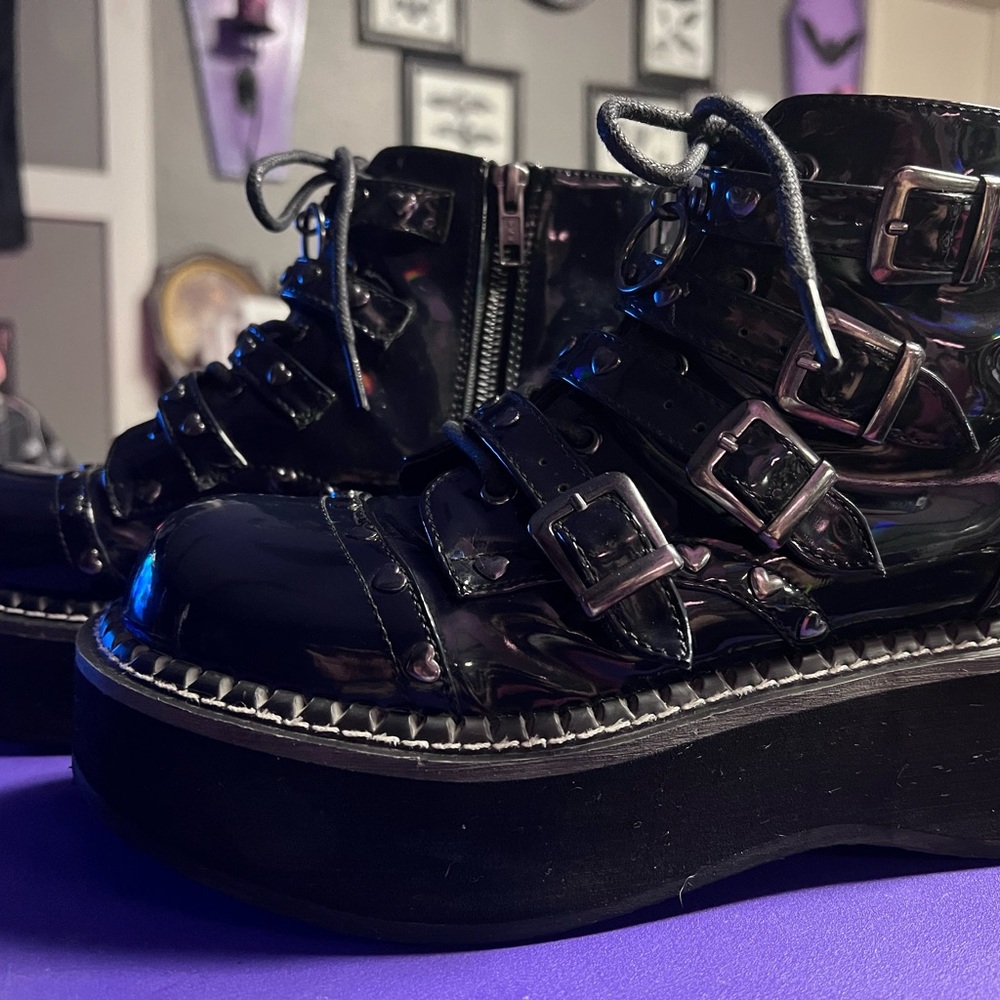 Black Platform Buckle Boots